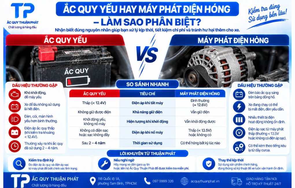 Ắc Quy yếu hay máy phát điện hỏng làm sao phân biệt