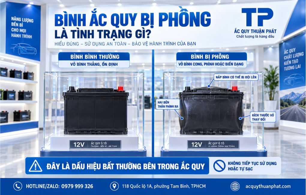 Bình ắc quy bị phồng là tình trạng gì