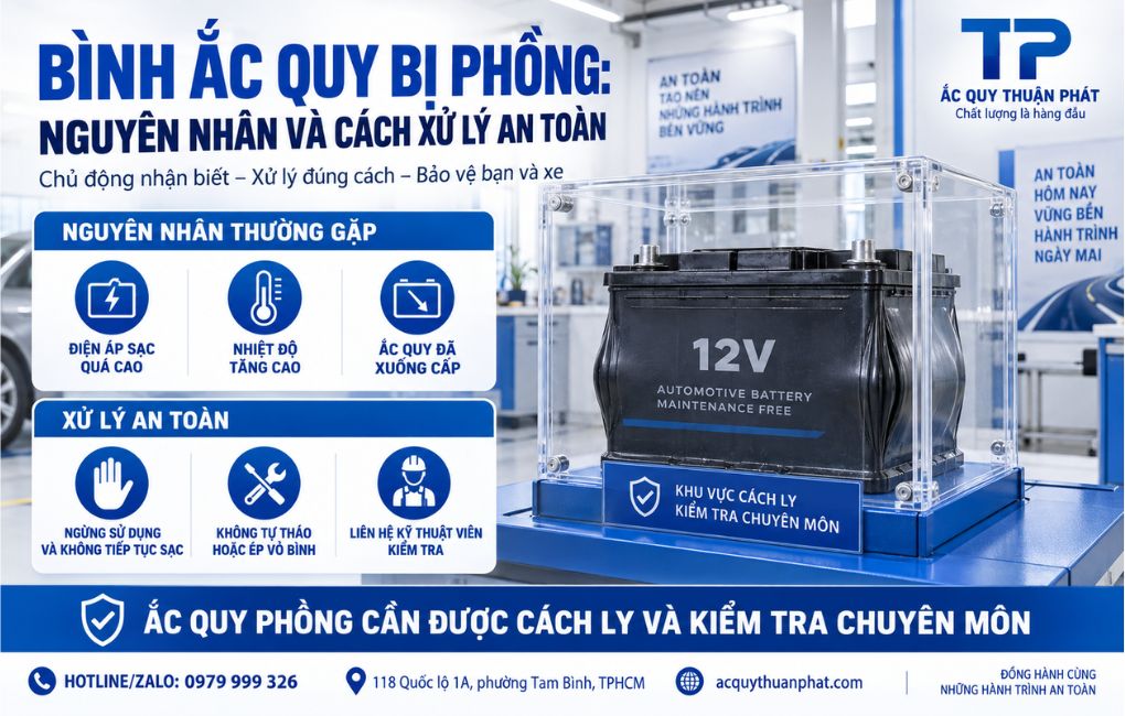 Bình ắc quy bị phồng nguyên nhân và cách xử lý an toàn