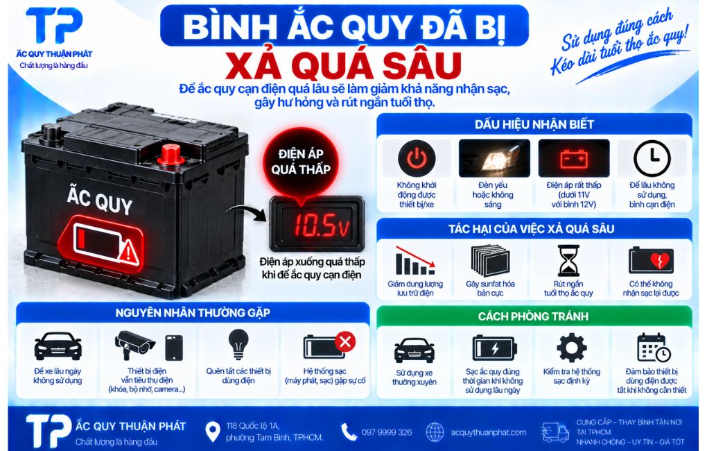 Bình ắc quy đã bị xả quá sâu