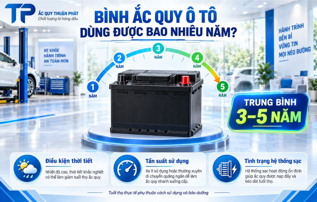 Bình ắc quy ô tô dùng được bao nhiêu năm
