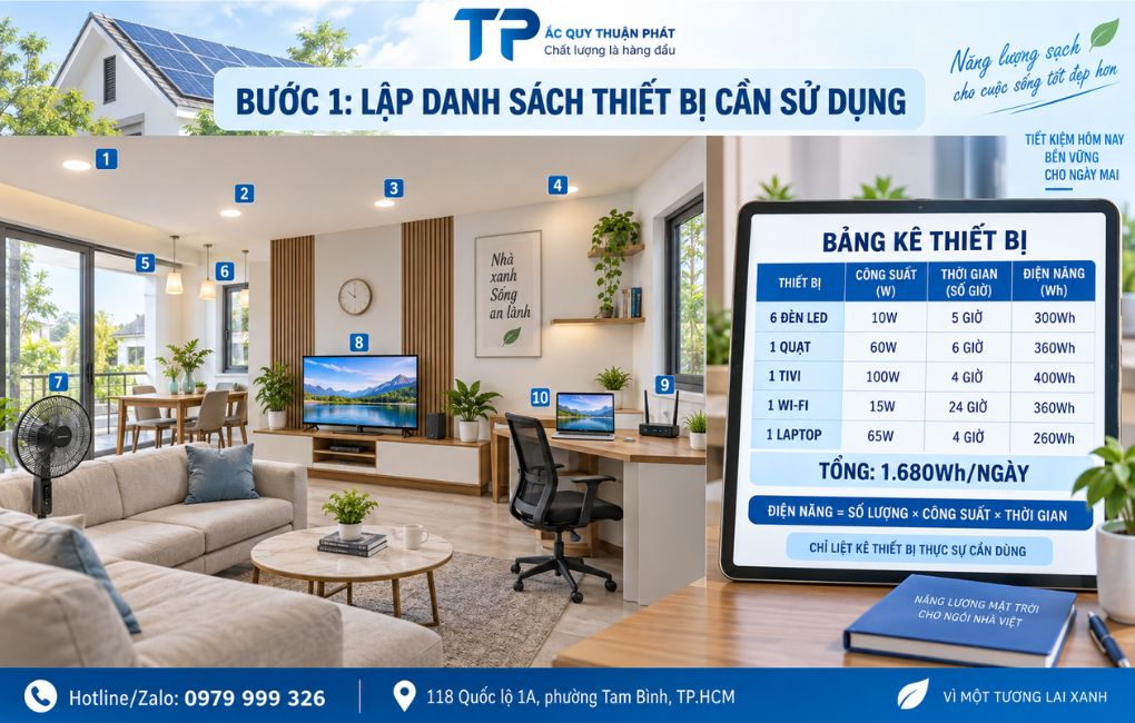 Bước 1 lập danh sách thiết bị cần sử dụng
