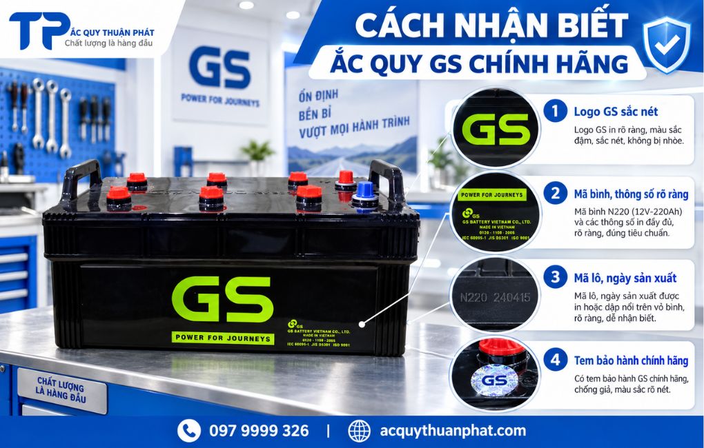 Cách nhận biết ắc quy GS chính hãng