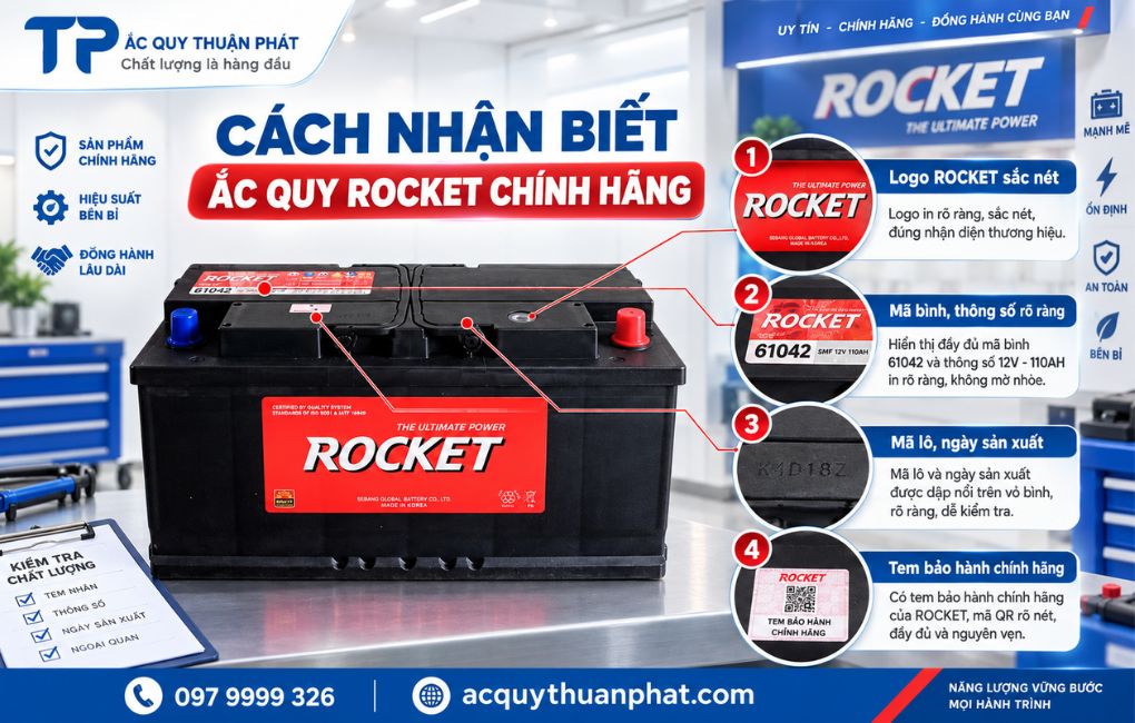 Cách nhận biết ắc quy Rocket chính hãng