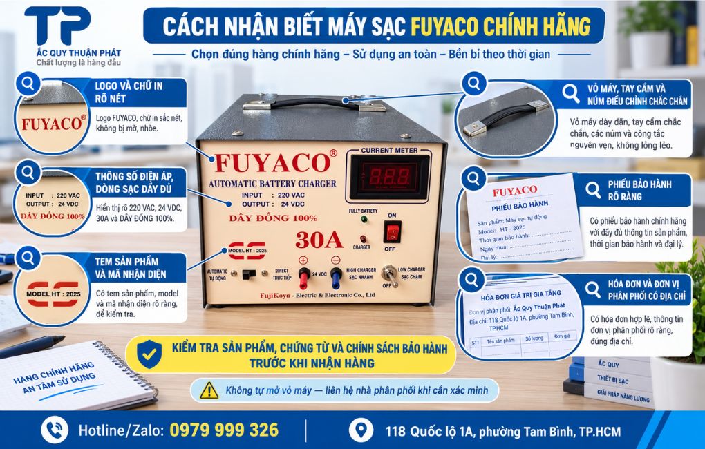 Cách nhận biết máy sạc Fuyaco chính hãng