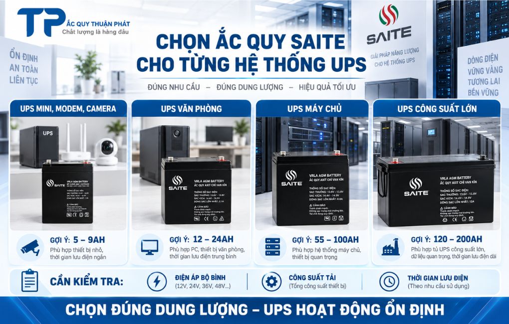 Chọn ắc quy Saite cho từng hệ thống UPS