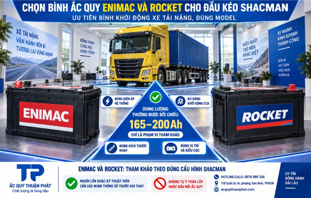 Chọn bình ắc quy Enimac hay Rocket cho xe đầu kéo Shacman