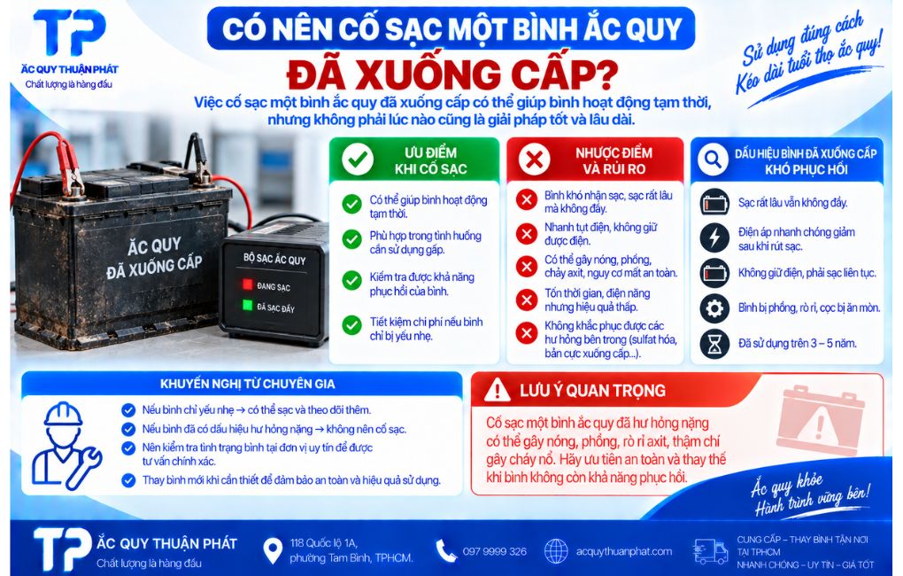 Có nên cố sạc một bình ắc quy đã xuống cấp