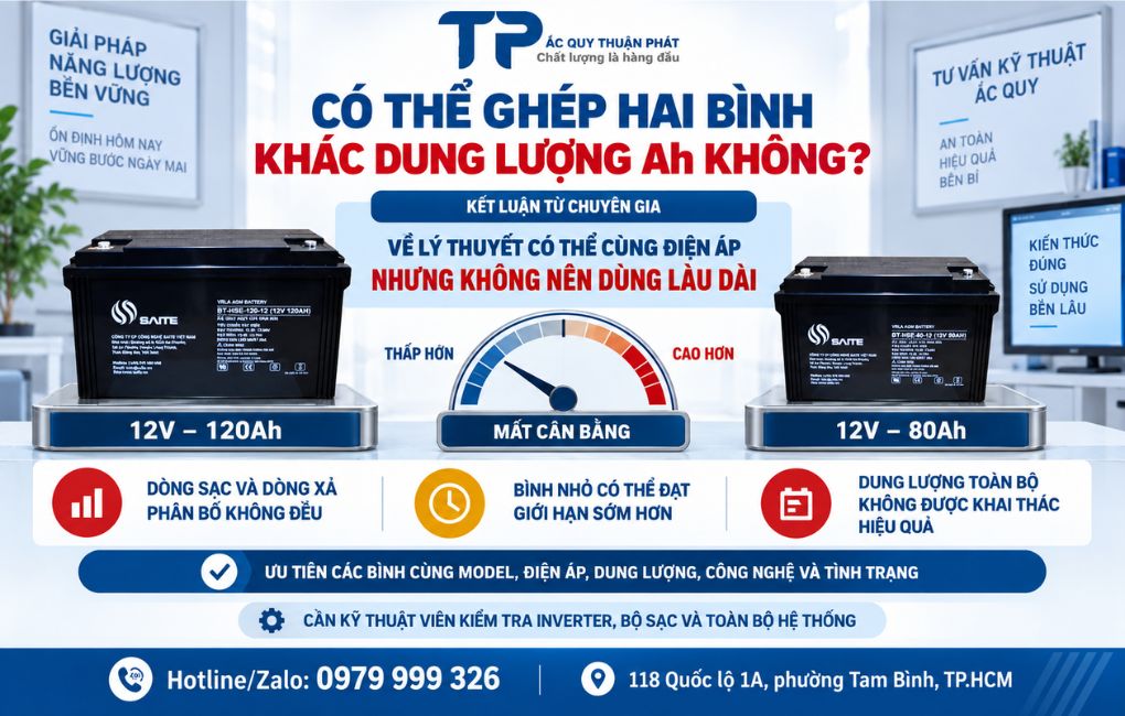 Có thể ghép hai bình khác dung lượng AH không
