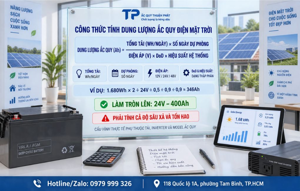 Công thức tính dung lượng ắc quy điện mặt trời
