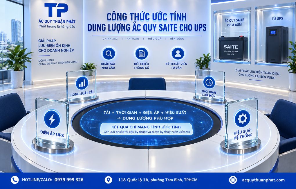 Công thức ước tính dung lượng ắc quy Saite cho UPS
