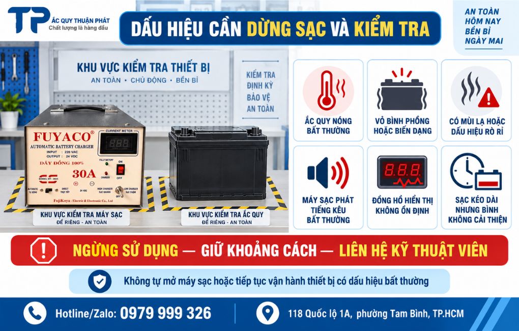 Dấu hiệu cần dừng sạc và kiểm tra