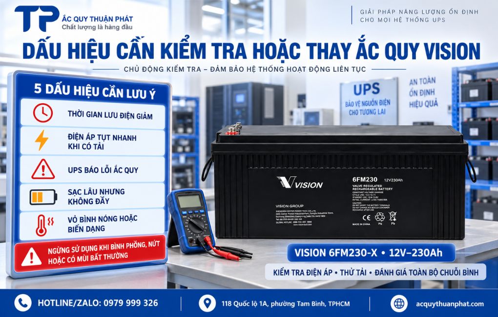 Dấu hiệu cần kiểm tra hoặc thay ắc quy Vision