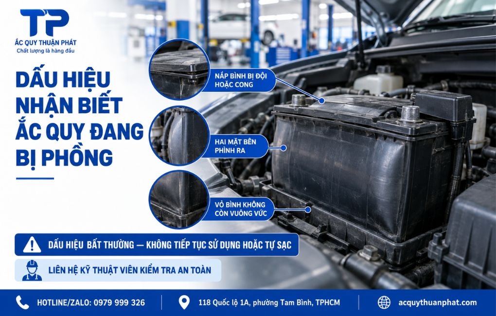 Dấu hiệu nhân biết ắc quy bị phồng