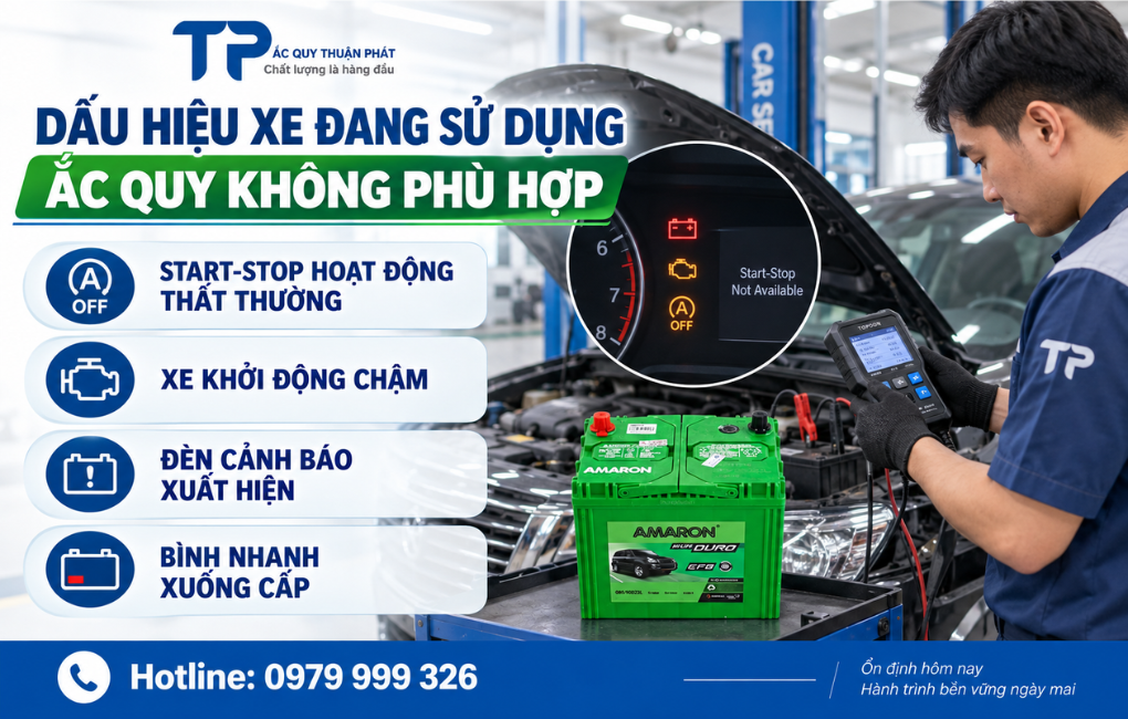 Dấu hiệu xe đang sử dụng ắc quy không phù hợp
