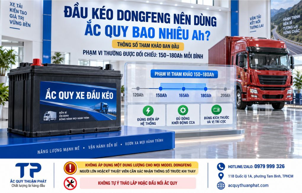 Đầu kéo Dongfeng nên dùng ắc quy bao nhiêu AH