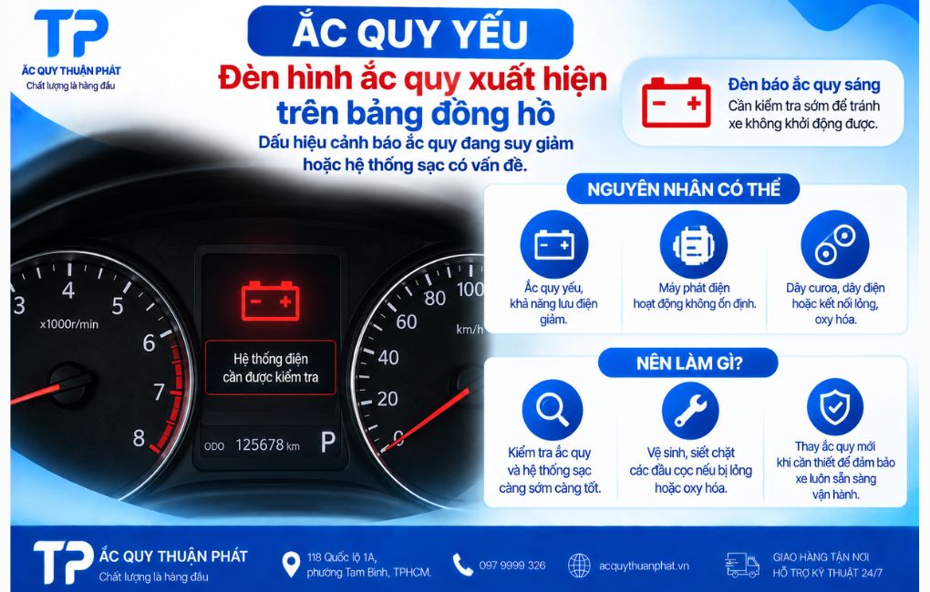 Đèn hình ắc quy xuất hiện trên đồng hồ