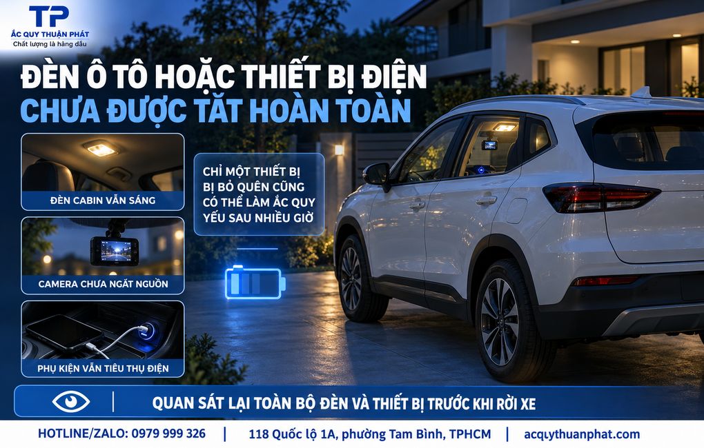 Đèn ô tô hoặc thiết bị điện chưa được tắt hoàn toàn