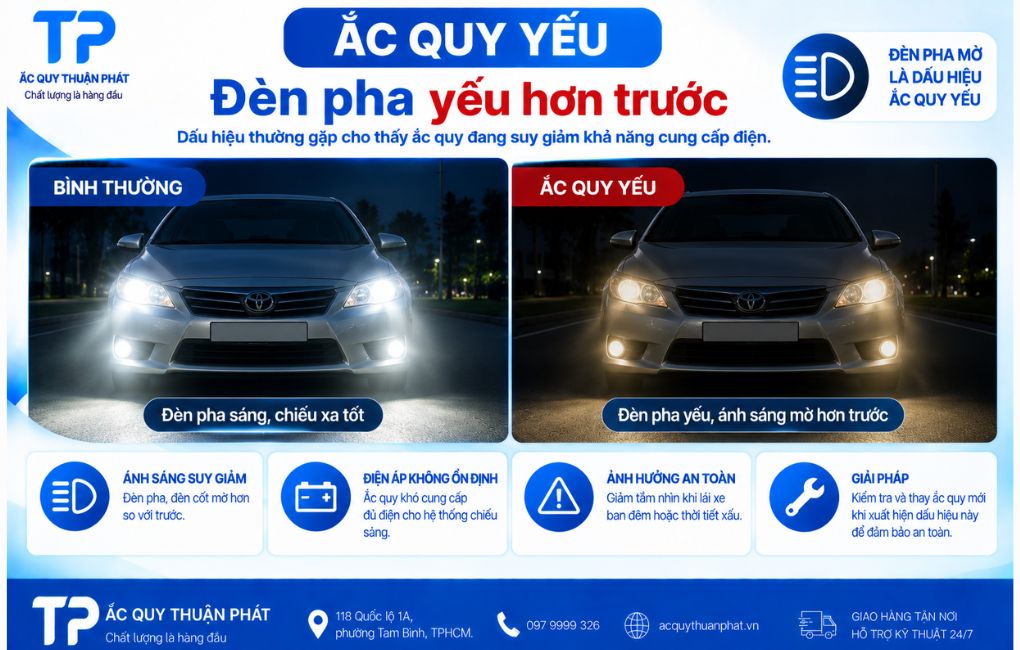 Đèn pha yếu hơn trước