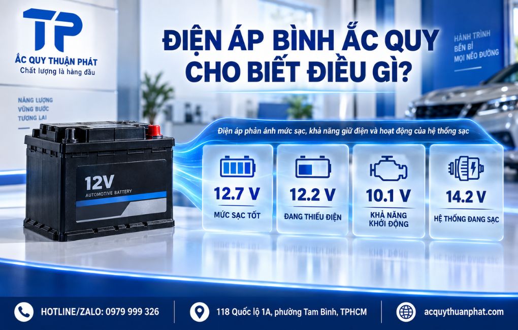 Điện áp bình ắc quy cho biết điều gì