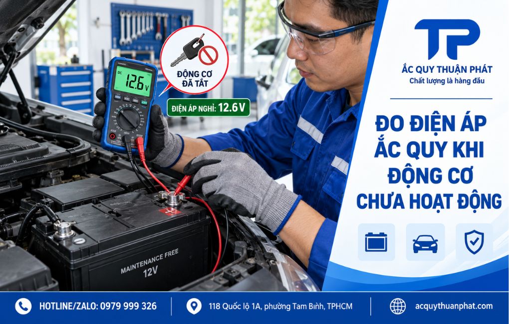 Đo điện áp ắc quy khi động cơ chưa hoạt động