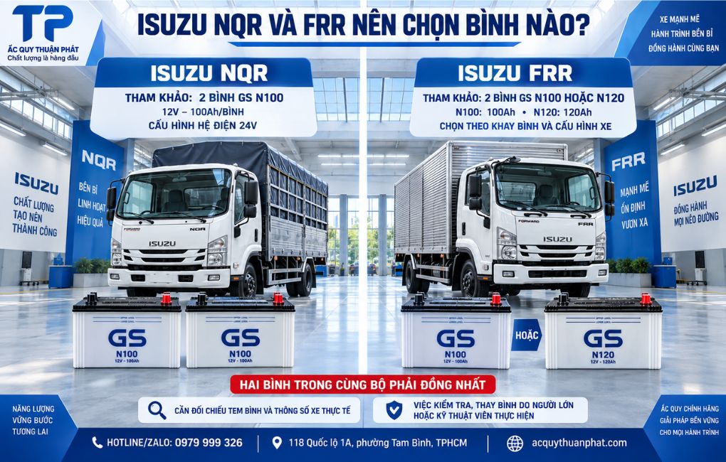 Isuzu NQR FRR nên chọn bình ắc quy nào