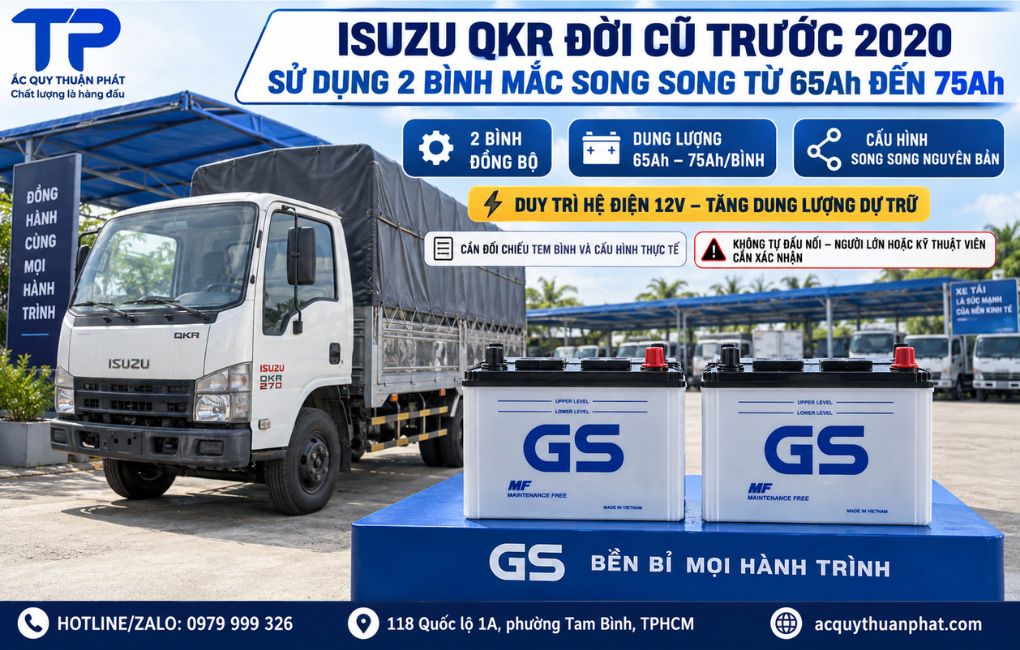 Isuzu QKR đời cũ sử dụng 2 bình ắc quy song song