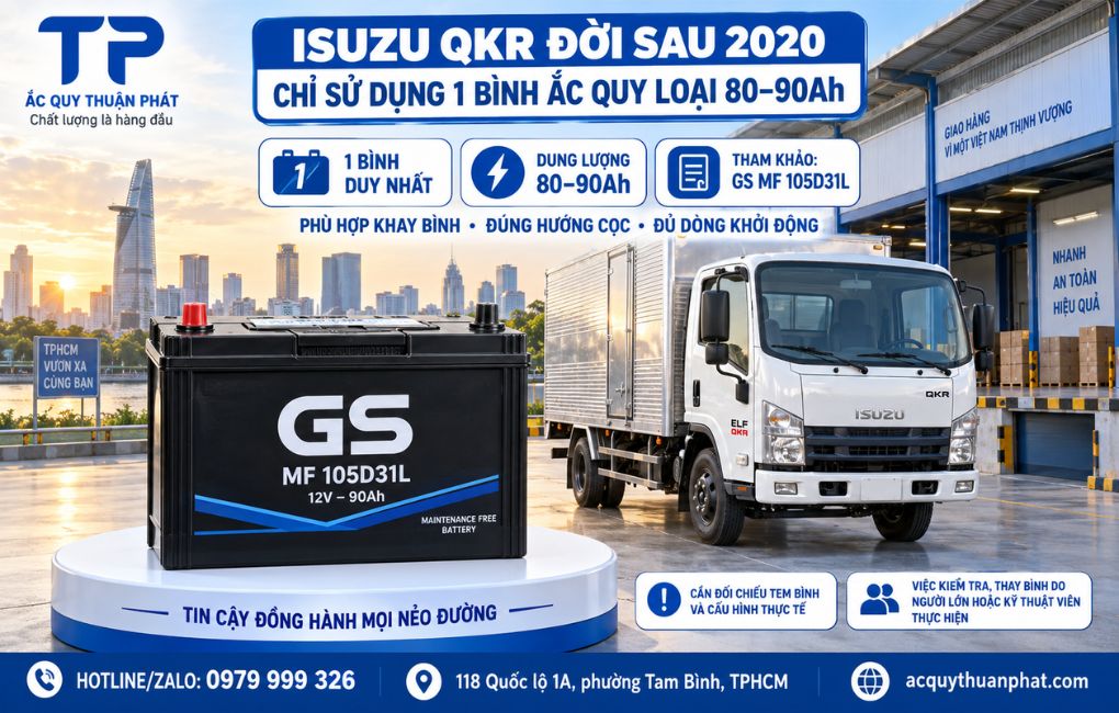 Isuzu QKR đời sau 2020 chỉ sử dụng 1 ắc quy loại 80-90AH