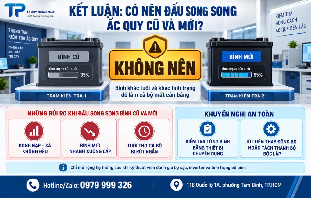 Kết luận có nên đấu song song ắc quy cũ và mới