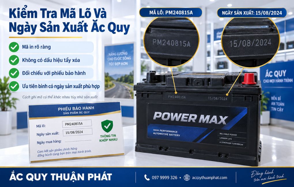 Kiểm tra mã lô và ngày sản xuất ắc quy