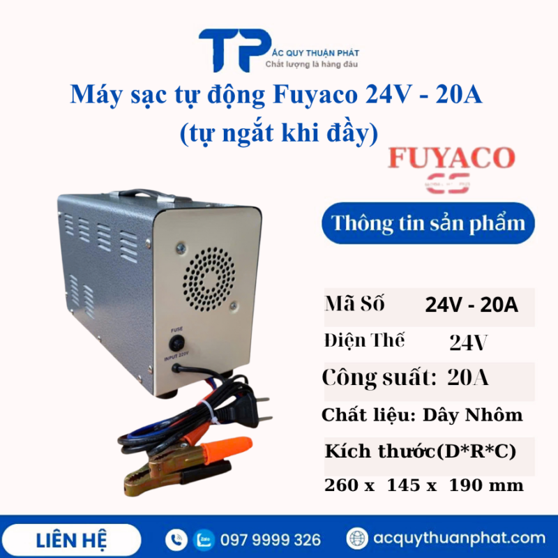 Máy sạc tự động Fuyaco 24V - 20A tự ngắt khi đầy
