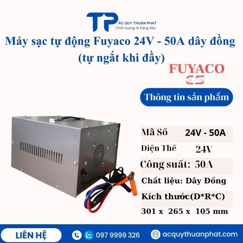 Máy sạc tự động Fuyaco 24V - 50A dây đồng tự động ngắt khi đầy