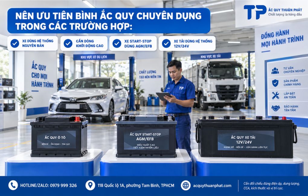 Nên ưu tiên bình ắc quy chuyên dùng trong các trường hợp