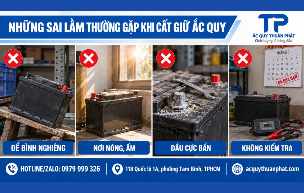 Những sai lầm thường gặp khi cất giữ ắc quy
