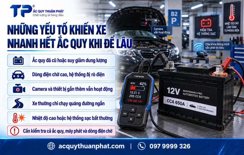 Những yếu tố khiến xe nhanh hết ắc quy khi để lâu