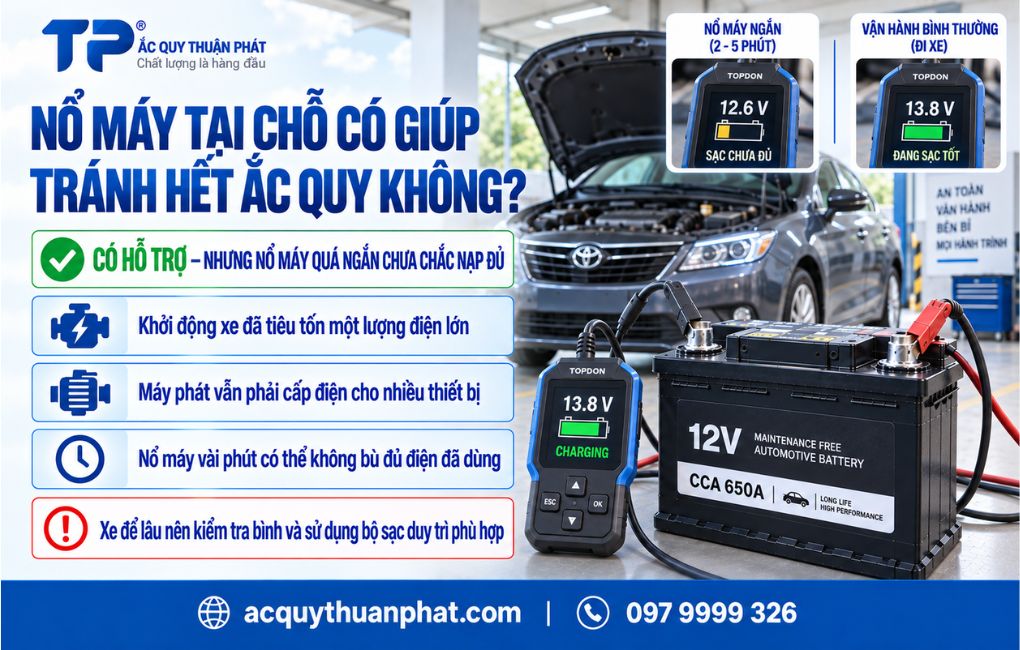 Nổ máy tại chỗ có giúp tránh hết ắc quy không