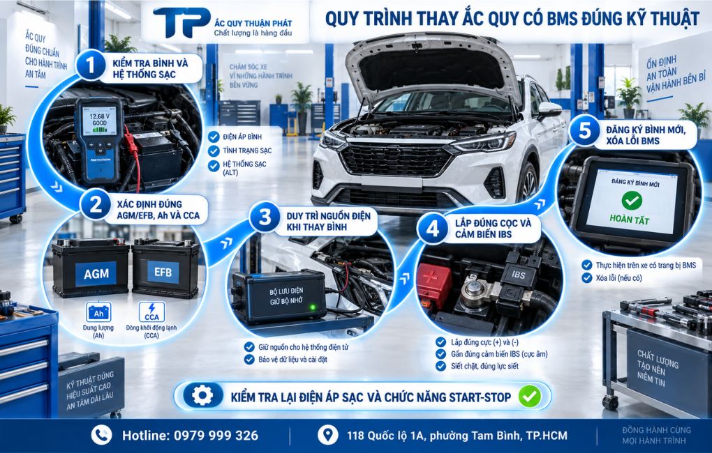 Quy trình thay ắc quy có BMS đúng kỹ thuật