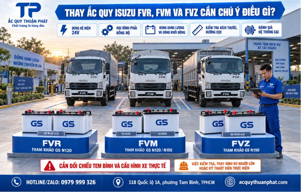 Thay ắc quy isuzuu FVR FVM FVZ cần chú ý điều gì