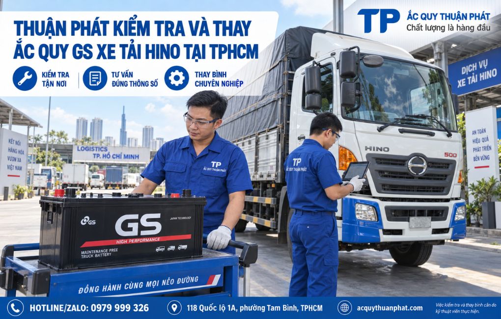 Thuận Phát kiểm tra và thay ắc quy GS xe tải Hino tại TPHCM