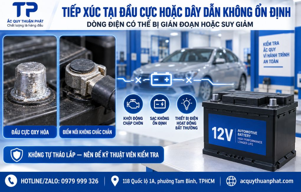 Tiếp xúc tại đầu cực hoặc dây dẫn không ổn định