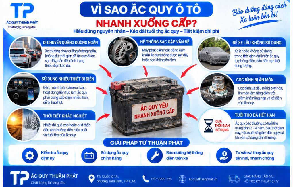 Vì sao ắc quy ô tô nhanh xuống cấp