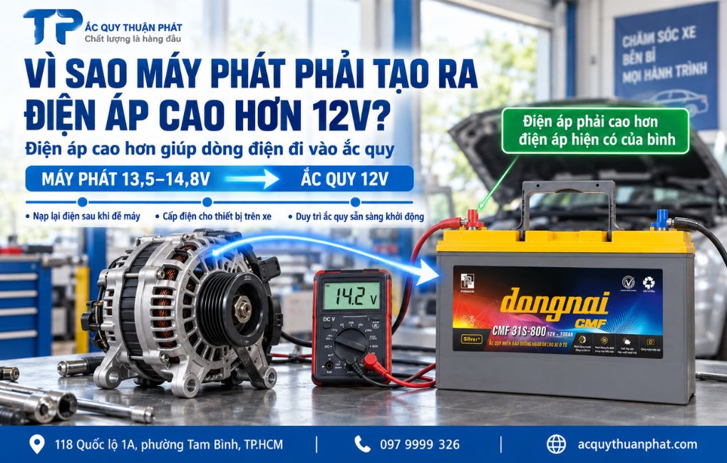 Vì sao máy phát điện phải tạo điện áp cao hơn 12V