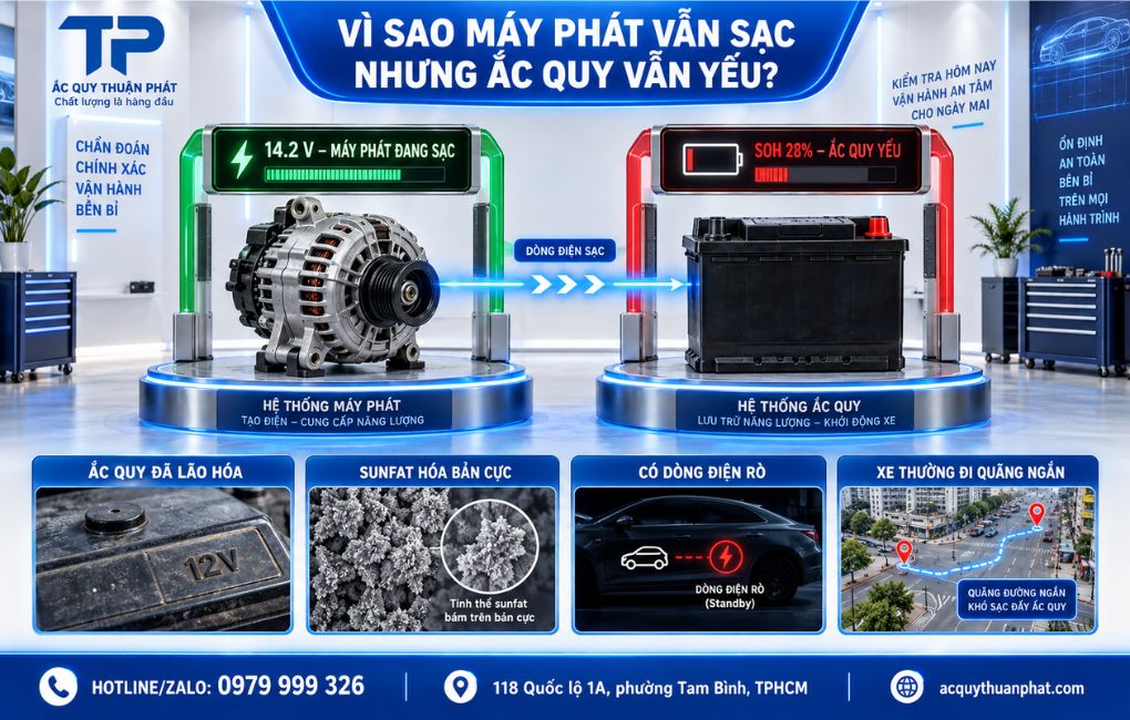 Vì sao máy phát điện sạc nhưng ắc quy vẫn yếu
