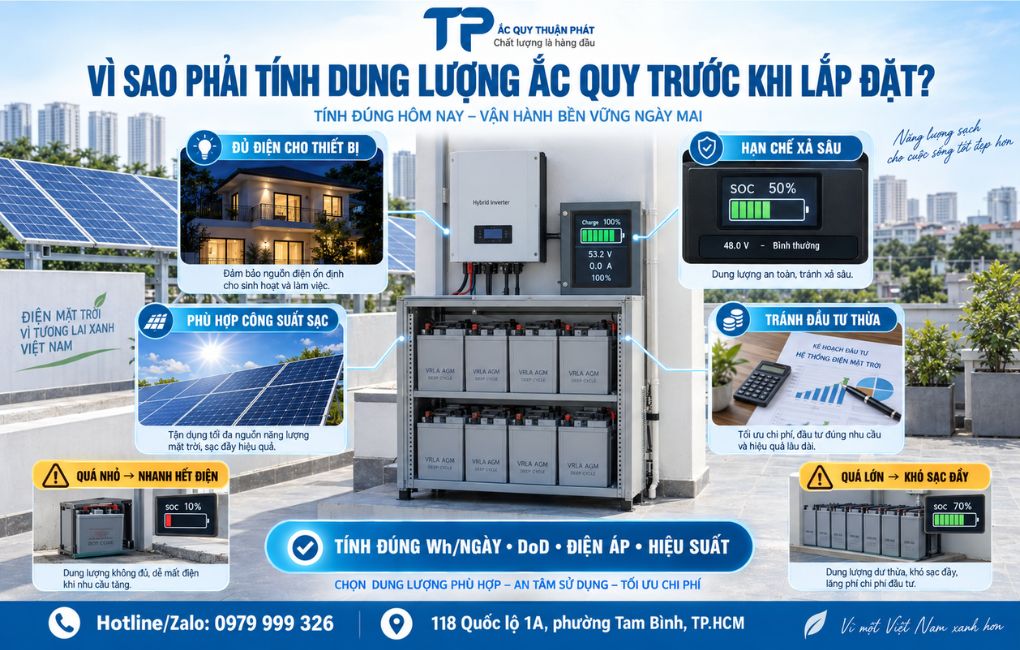 Vì sao phải tính dung lượng ắc quy trước khi lắp đặt