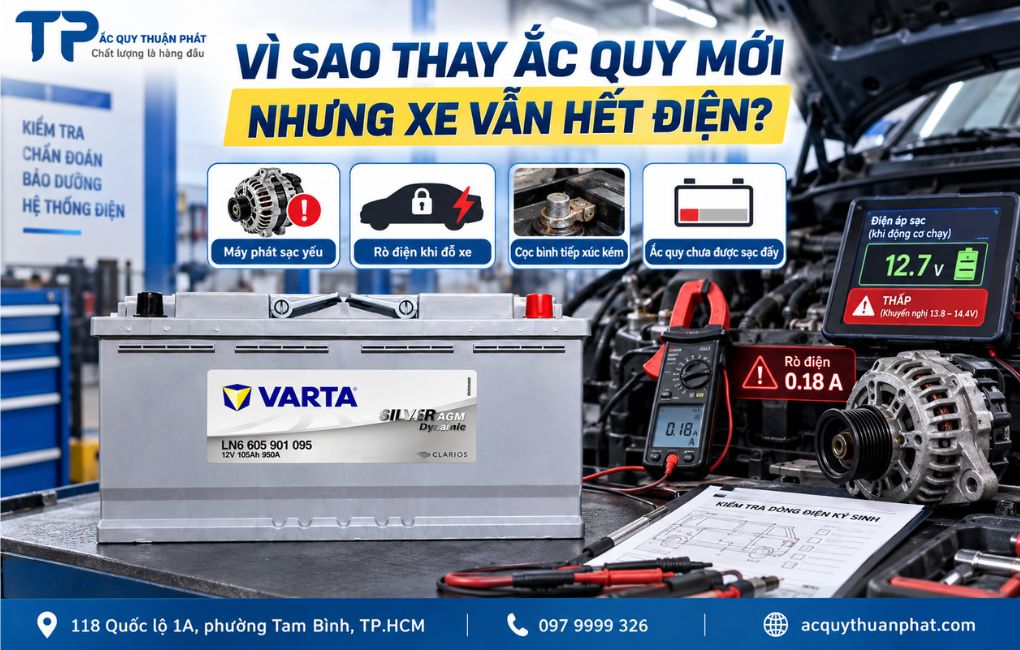 Vì sao thay ắc quy mới nhưng vẫn hết điện