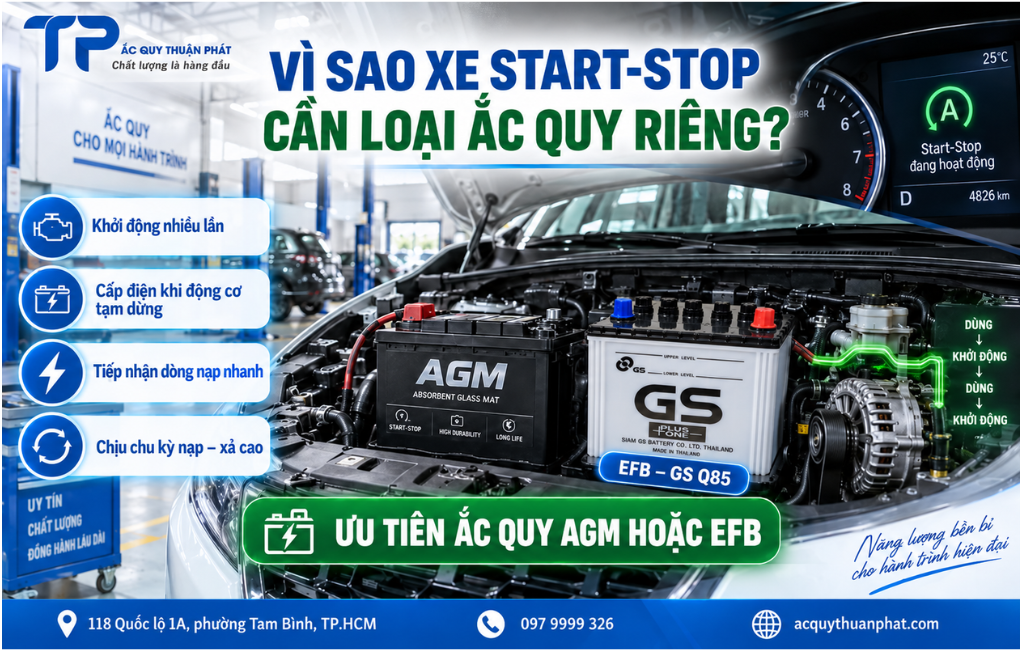 Vì sao xe Start-Stop cần loại ắc quy riêng
