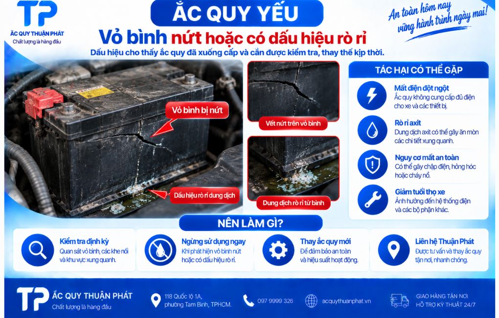Vỏ bình nứt hoặc có dấu hiệu rò rĩ
