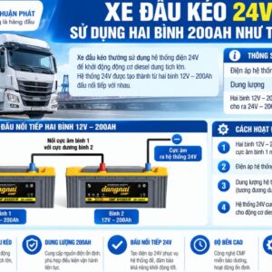 Xe đầu kéo 24V sử dụng hai bình 200AH như thế nào