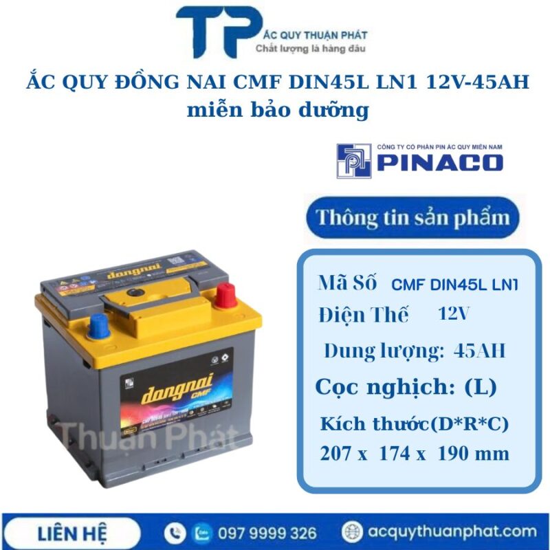 Ắc Quy Đồng Nai CMF DIN45L LN1 12V - 45AH miễn bảo dưỡng