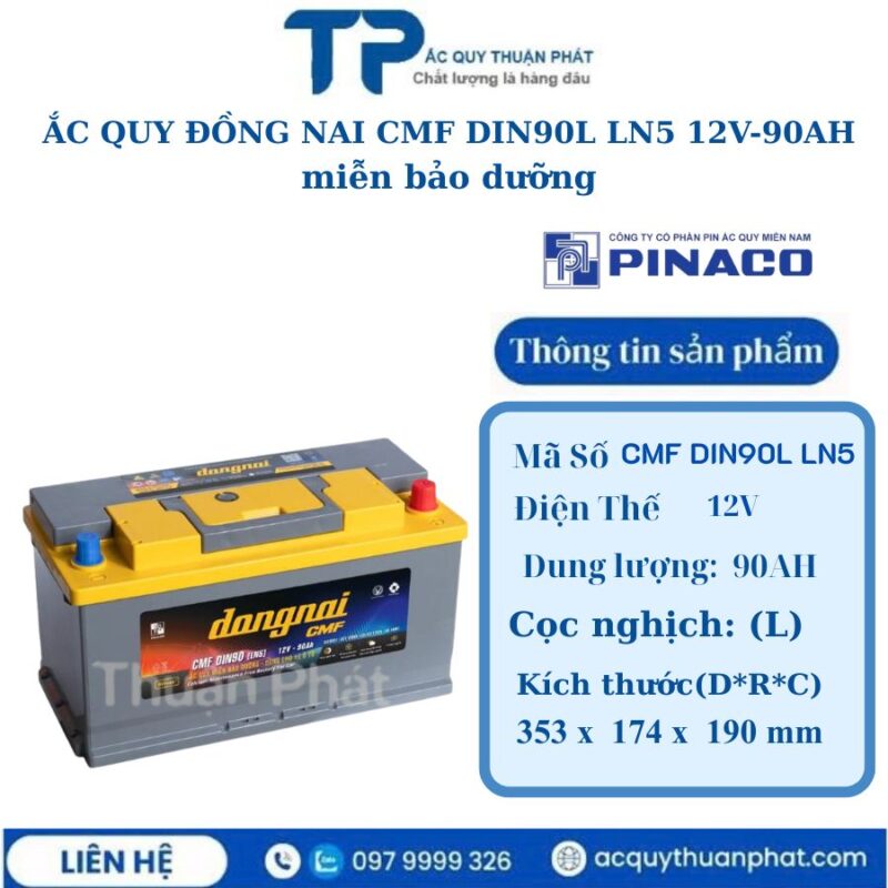 Ắc Quy Đồng Nai CMF DIN90L LN5 12V - 90AH miễn bảo dưỡng
